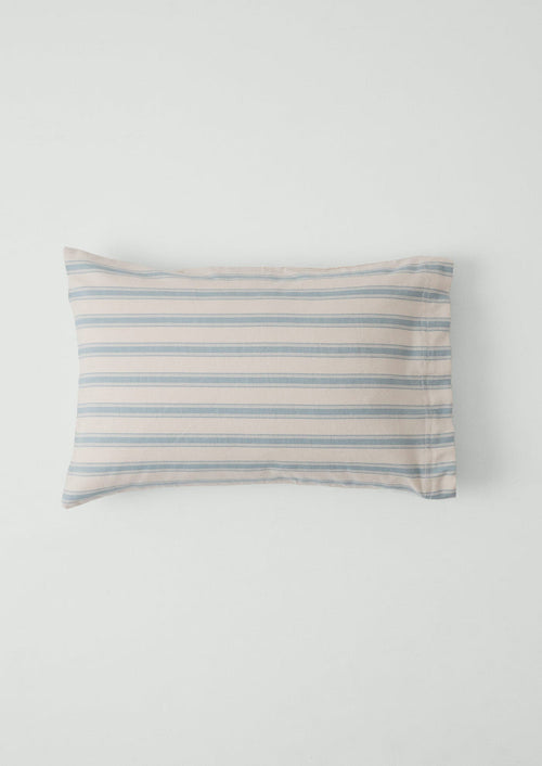 Fjord Stripe Cotton Flannel Housewife Pillowcase Set | Washed Blue/Ecru