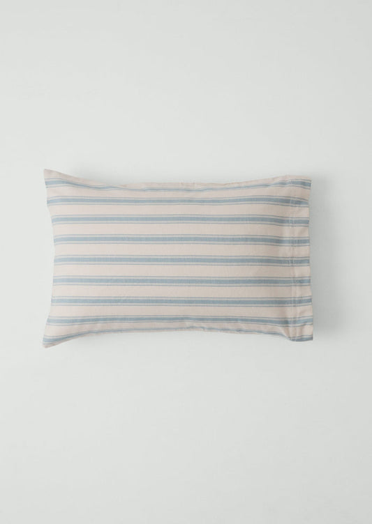 Fjord Stripe Cotton Flannel Housewife Pillowcase Set | Washed Blue/Ecru