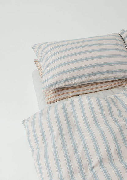 Fjord Stripe Cotton Flannel Housewife Pillowcase Set | Washed Blue/Ecru