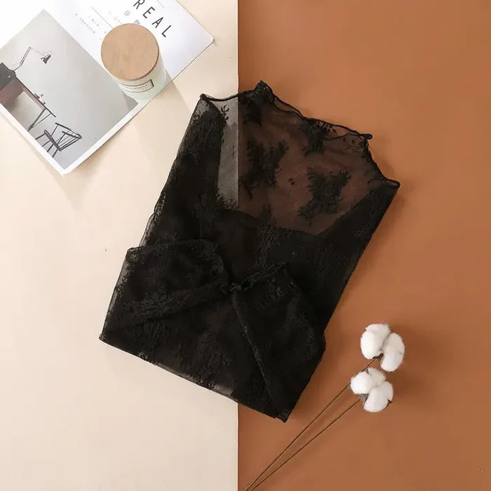 Floral Layering Mesh Top - Black