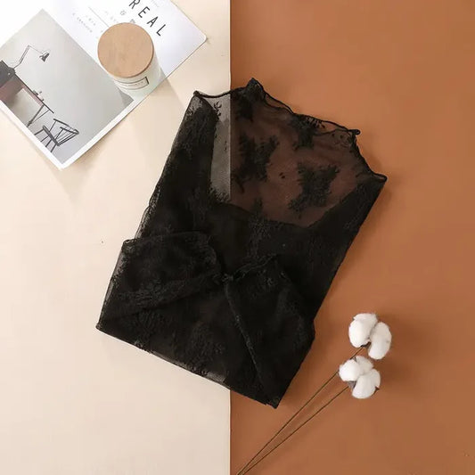 Floral Layering Mesh Top - Black