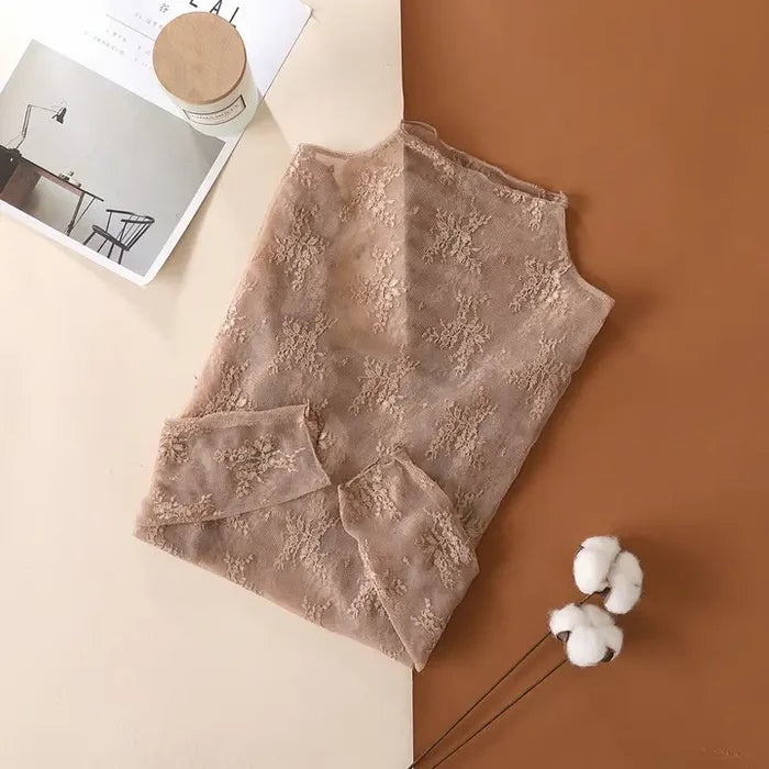 Floral Layering Mesh Top - Taupe