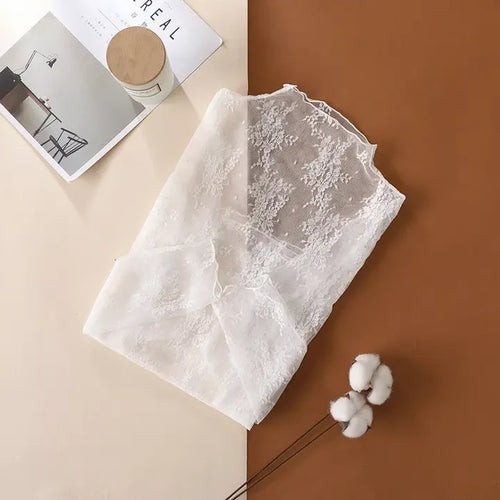 Floral Layering Mesh Top - White