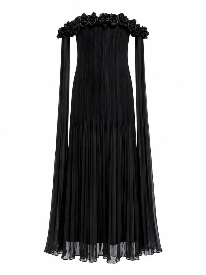 Floral Off-Shoulder Pleated Maxi Dress - Ivory