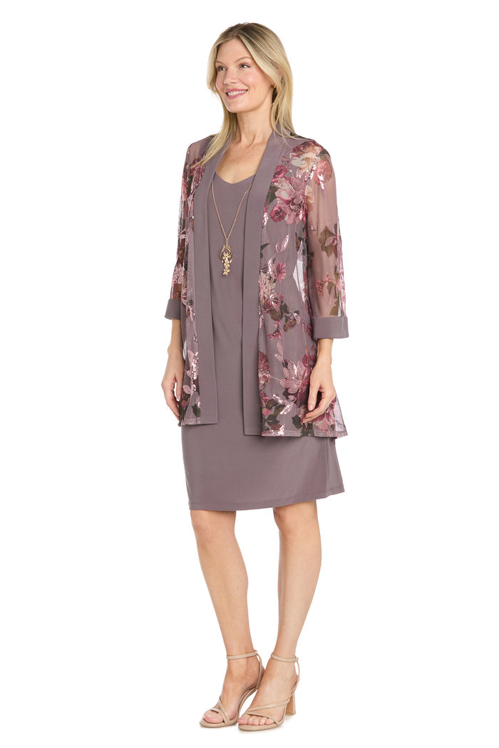 Floral Overlay Jacket Dress with Necklace Detail