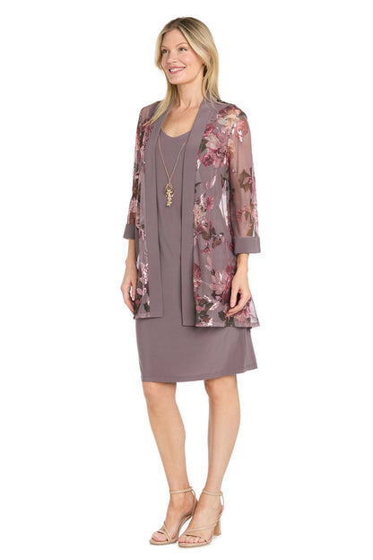 Floral Overlay Jacket Dress with Necklace Detail