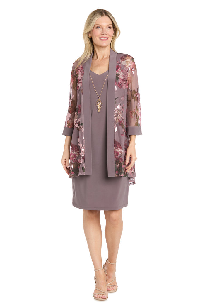 Floral Overlay Jacket Dress with Necklace Detail