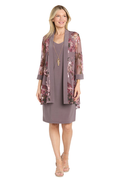 Floral Overlay Jacket Dress with Necklace Detail