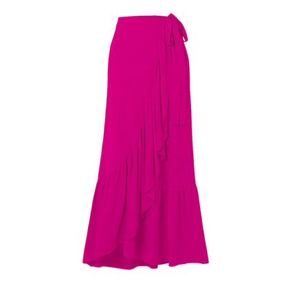floral plunge one-piece with ruffle wrap skirt – FUCHSIA
