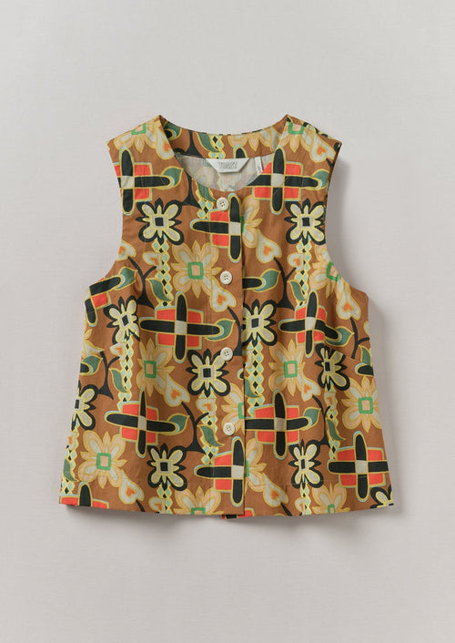 Folk Collage Print Poplin Top | Multi