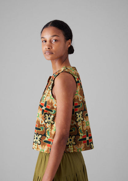 Folk Collage Print Poplin Top | Multi