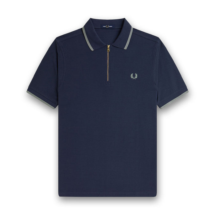 Fred Perry - Crepe Pique Zip Polo in Dark Airforce - Nigel Clare