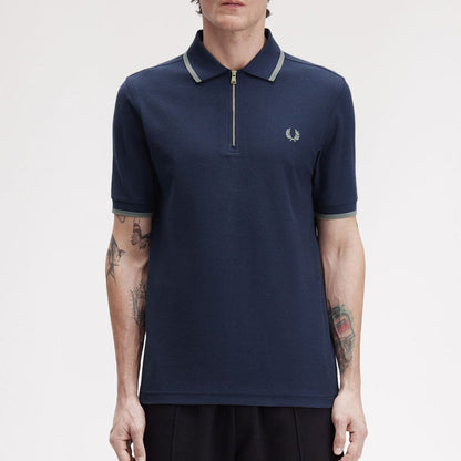 Fred Perry - Crepe Pique Zip Polo in Dark Airforce - Nigel Clare