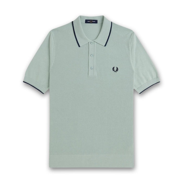 Fred Perry - Pique Stitch Knitted Polo in Bay Leaf - Nigel Clare
