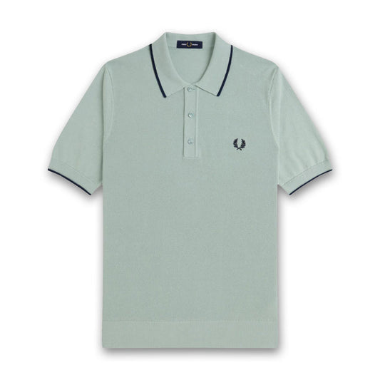 Fred Perry - Pique Stitch Knitted Polo in Bay Leaf - Nigel Clare