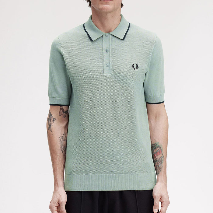 Fred Perry - Pique Stitch Knitted Polo in Bay Leaf - Nigel Clare