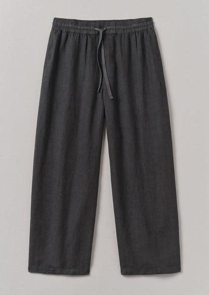 Garment Dyed Linen Drawstring Trousers | Black Pepper