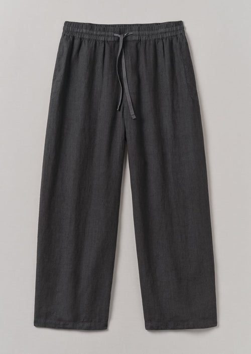 Garment Dyed Linen Drawstring Trousers | Black Pepper