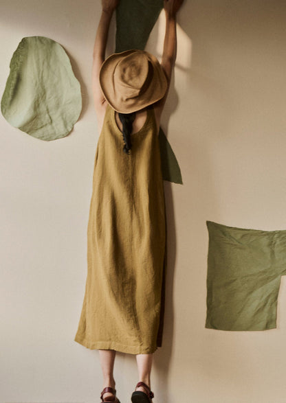Garment Dyed Linen Easy Dress | Durian Green