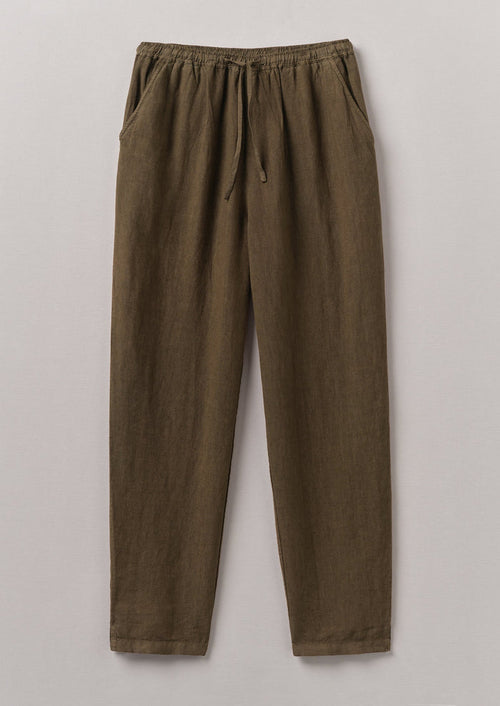 Garment Dyed Linen Pull On Trousers | Pear
