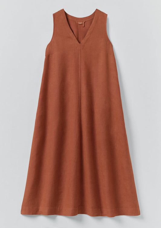 Garment Dyed Linen Sleeveless Dress | Burnt Sienna