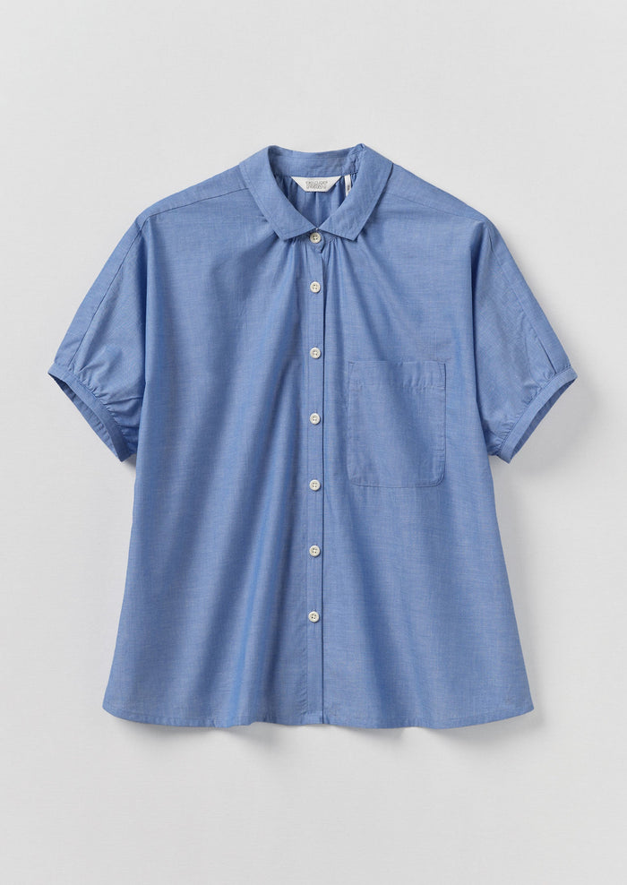 Gathered Cotton Chambray Shirt | Light Blue