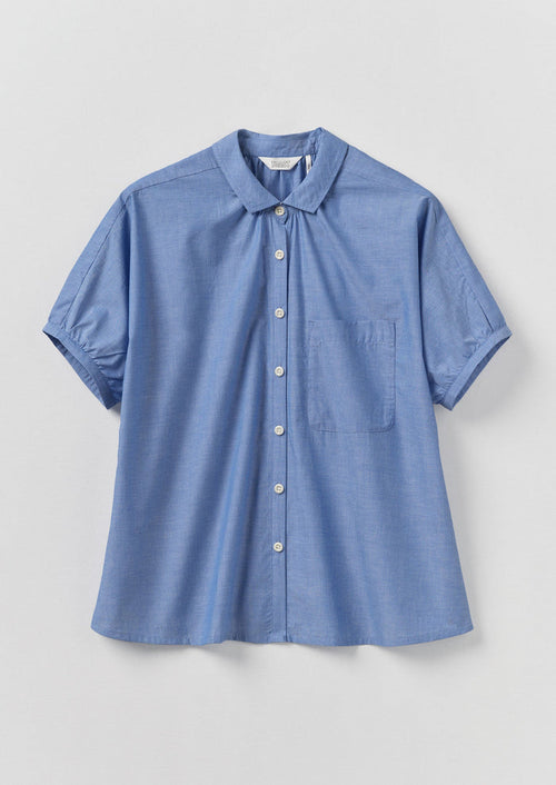 Gathered Cotton Chambray Shirt | Light Blue