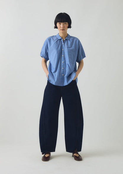 Gathered Cotton Chambray Shirt | Light Blue