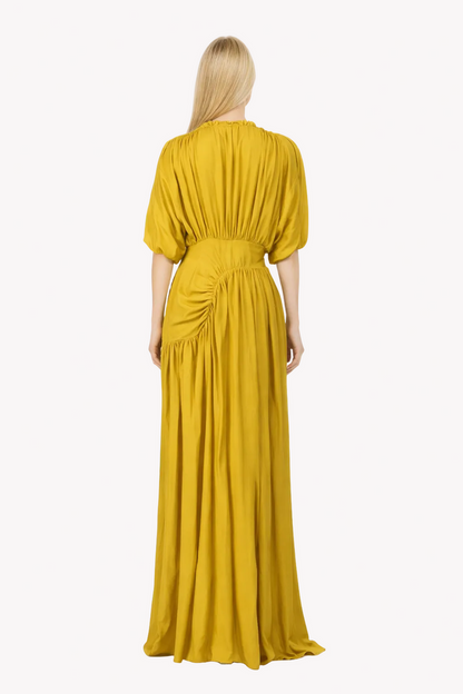 gathered high-neck maxi dress with draped waist – AURELINA