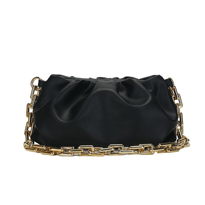 gathered leather clutch with gold chain – NOLIVRA