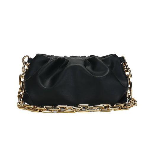 gathered leather clutch with gold chain – NOLIVRA