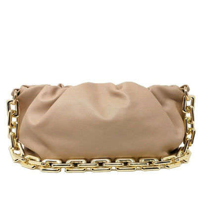 gathered leather clutch with gold chain – NOLIVRA