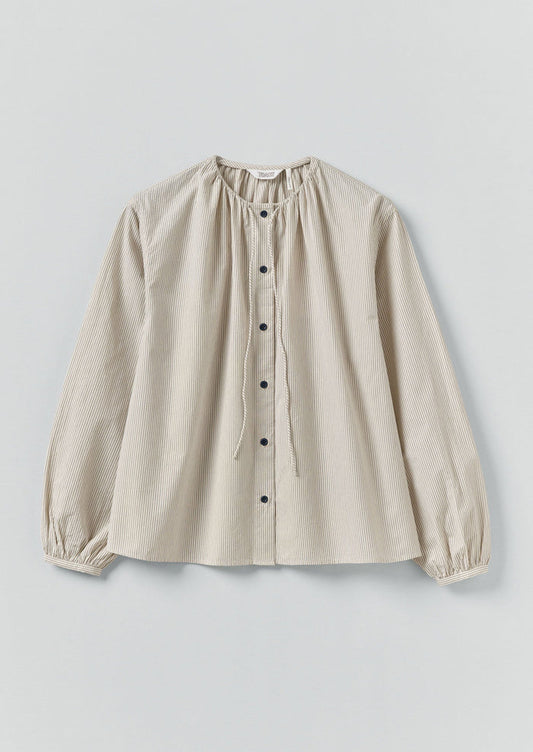 Gathered Neck Mini Stripe Shirt | Sunwashed Blue