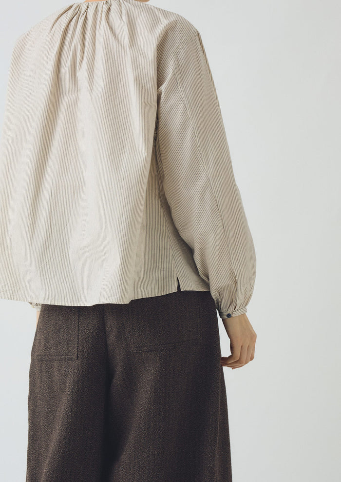 Gathered Neck Mini Stripe Shirt | Sunwashed Blue