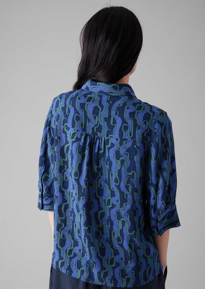 Gia Ribbon Print Shirt | Multi Blue/Copper Green