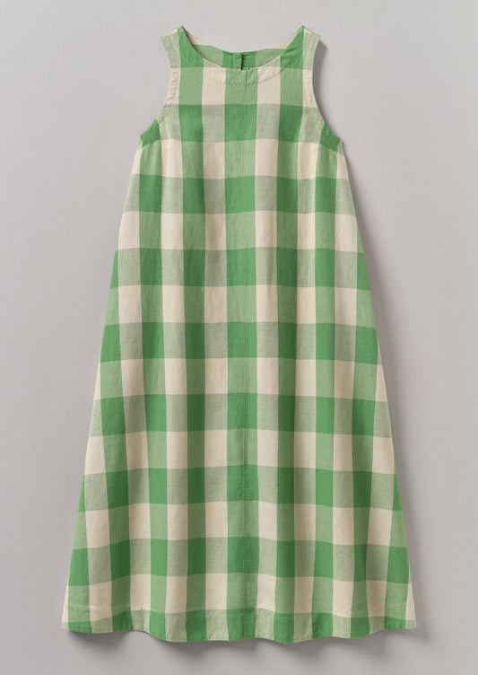 Gingham Cotton Linen Dress | Lawn Green/Pulp
