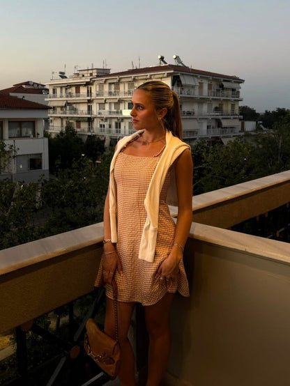 Gingham Tie Strap Mini Dress