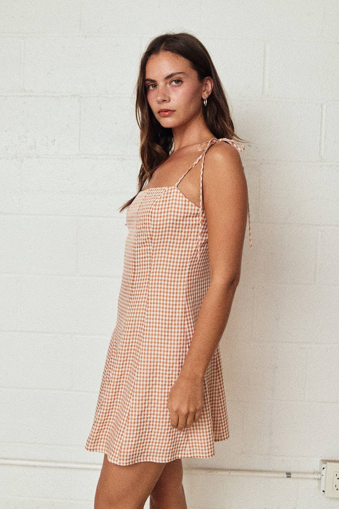 Gingham Tie Strap Mini Dress
