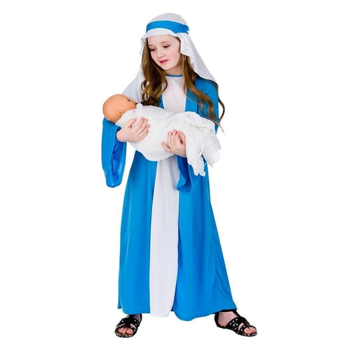 Girls Mary Nativity Play Dress up School Costume Christmas L (8-10 years)