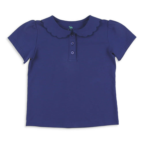 Girls Scallop Polo - Navy