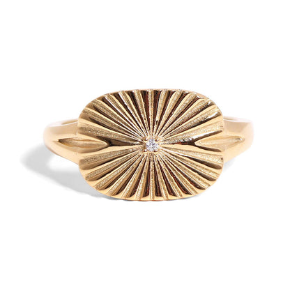 Gold Stainless Steel Cubic Zirconia Sunburst Rectangle Ring