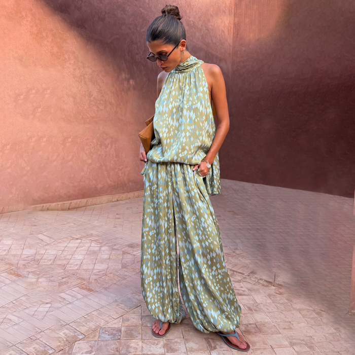 Green Diamond Print Balloon Trouser Petite