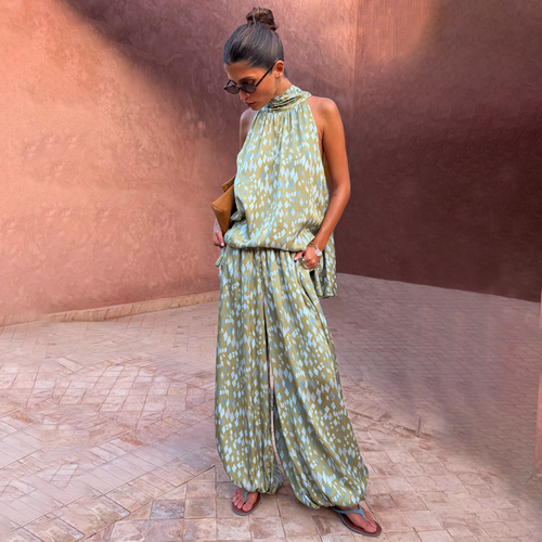 Green Diamond Print Balloon Trouser Petite