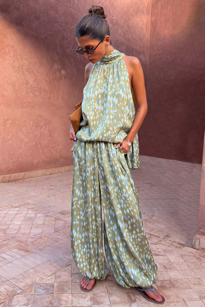 Green Diamond Print Balloon Trouser Petite
