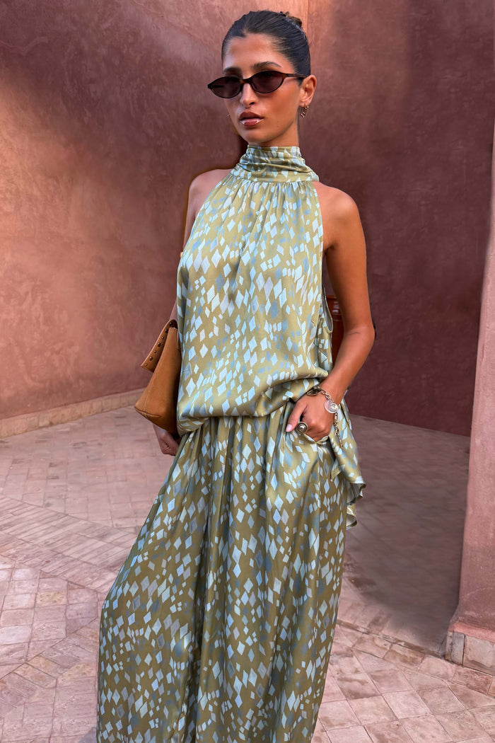 Green Diamond Print Balloon Trouser Petite