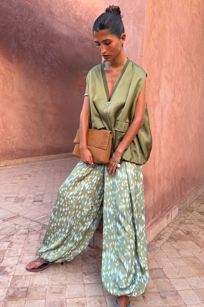 Green Diamond Print Balloon Trouser Petite