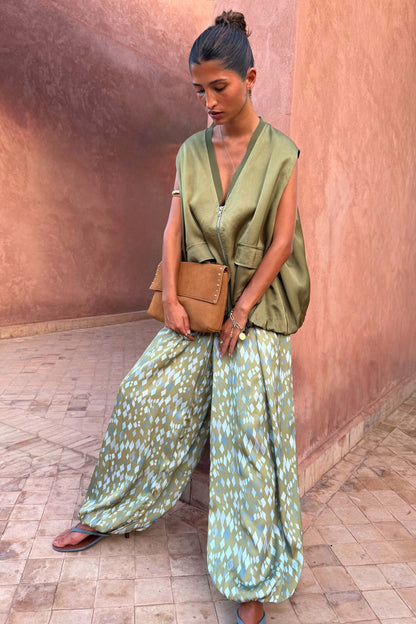 Green Diamond Print Balloon Trouser Petite