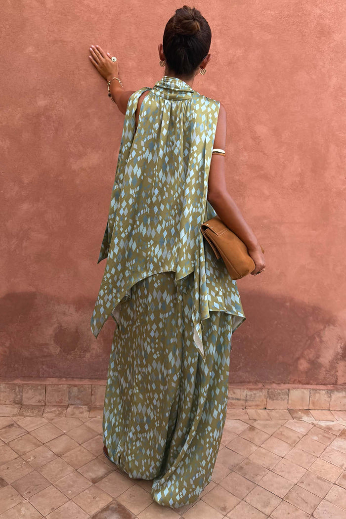 Green Diamond Print Balloon Trouser Petite