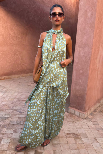 Green Diamond Print Balloon Trouser Petite
