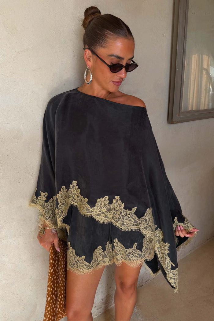 Grey Lace Trim Cape